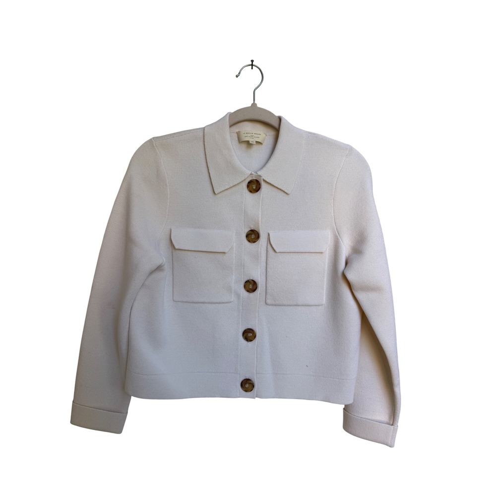 Sezane Betty Cardigan Ecru 100% Merino Wool Button Front Sweater Size XS